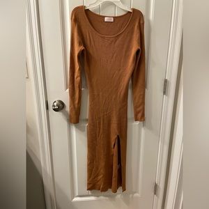 Tan Long Sleeve Knit Dress